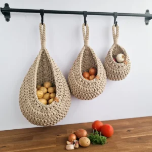 Crochet Hanging Basket: Kitchen Vegetable Storage, Boho Home Decor