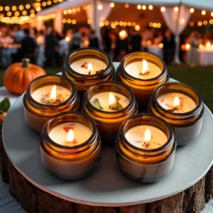 Winter Wedding Candle Favors • 1oz Amber Jar Soy Candles • Personalized Wedding Gifts for Guests • 10/25/50 Pack • Mini Gift