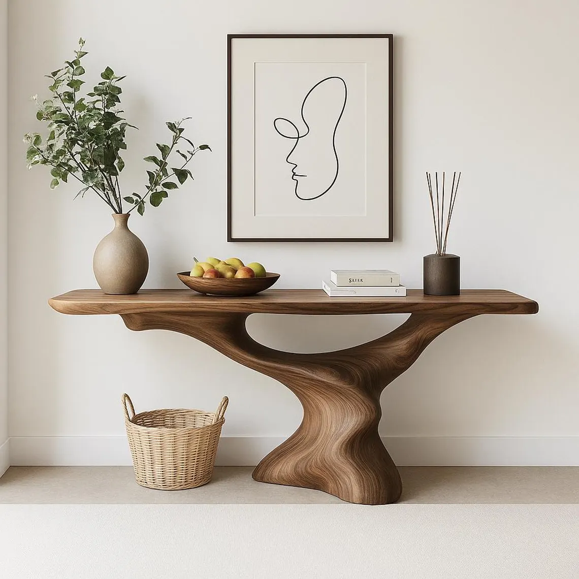 Rustic wood Console Table – Handcrafted Solid Wood Sculptural Furniture - Image 2